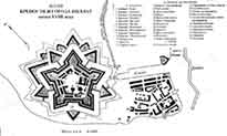 План крепости и города Пиллау. Конец XVIII века с обозначениями 